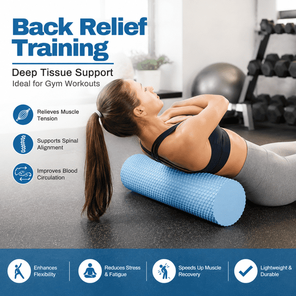 EVA Foam Solid Yoga Roller, High Density Massage Roller for Pilates Barre, Slimming Muscle Relief Yoga Column, Portable Solid Foam Roller for Gym Fitness, Deep Tissue Massage Stick, 12in, Sky Blue
