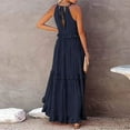 thumbnail image 5 of JBXKXYW Women 2024 Ruffled Pleated Dress Flowy Long Sundress Sleeveless Boho Beach Party Dresses (Dark Blue,M), 5 of 6