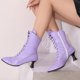 thumbnail image 5 of NECHOLOGY Botas Mujer Zapatos Botines para mujer Botas de tobillo antideslizantes con punta redonda y tacón bajo para mujer, con cordones y cremallera lateral, botas a media (Purple, 8.5), 5 of 7