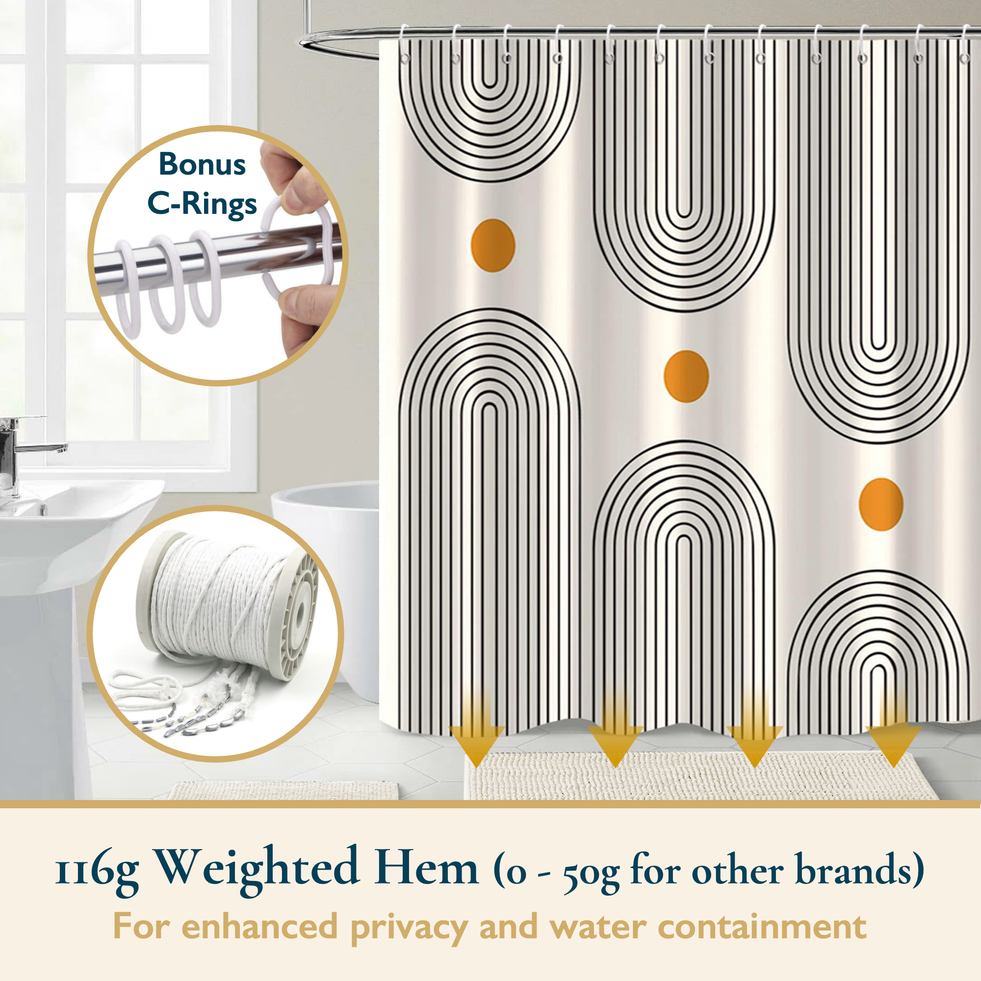 ComfiTime Boho Shower Curtain, 72"x72", 12 Hooks photo 5