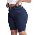 thumbnail image 3 of Gocolloa Women Plus Size Jean Shorts Stretchy High Waisted 10" Inseam Knee Length Denim Bermuda Shorts Primary Blue 16W, 3 of 6