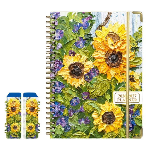 2026 A5 Floral Spiral Planner, Schedule Notebook for Students, Office