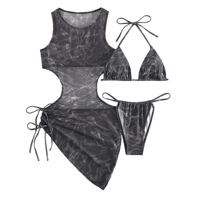 Bikini de Moda de Playa de Mujeres con Almohadilla de Pecho, Traje de Baño Dividido de Tres Piezas de Correa Sexy para Piscina Y Mar