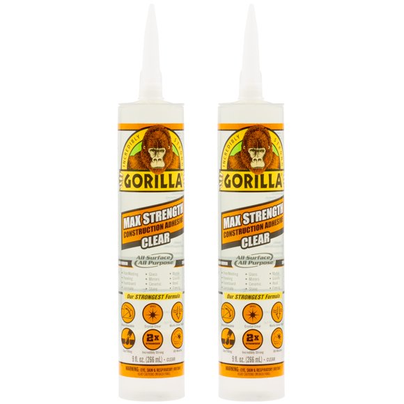 Adhesivo para construcción Gorilla Max Strength, 266 ml, transparente, paquete de 2