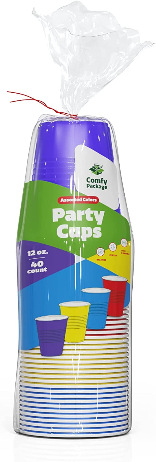 Comfy Package [40 Count] 12 oz. Disposable Party Plastic Cups - Assorted  Colors