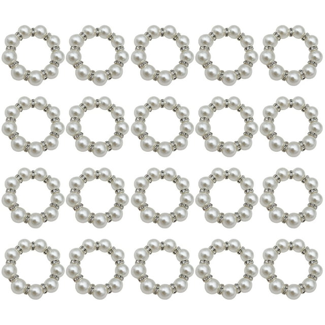 Toystoory Delicado juego de anillos para servilletas de perla dorada, soporte para reuniones familiares, juego de 20 anillos para servilletas de Decoración del hogar 5CM blanco y plata