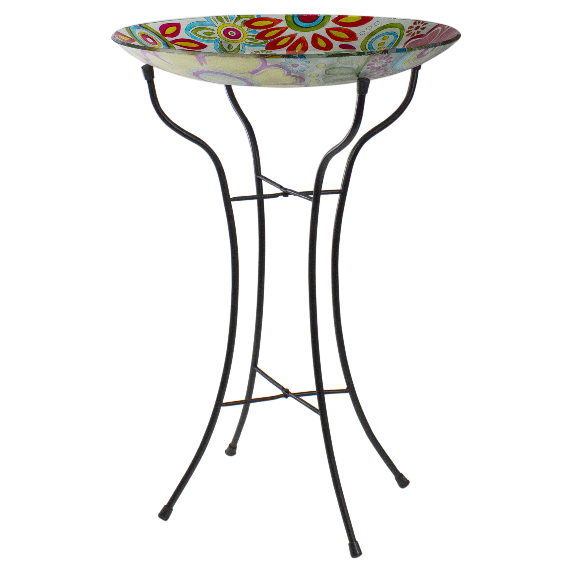 Northlight 18" Pastel Pink and Blue Flowers Hand Painted Glass Outdoor Patio Bird Bath