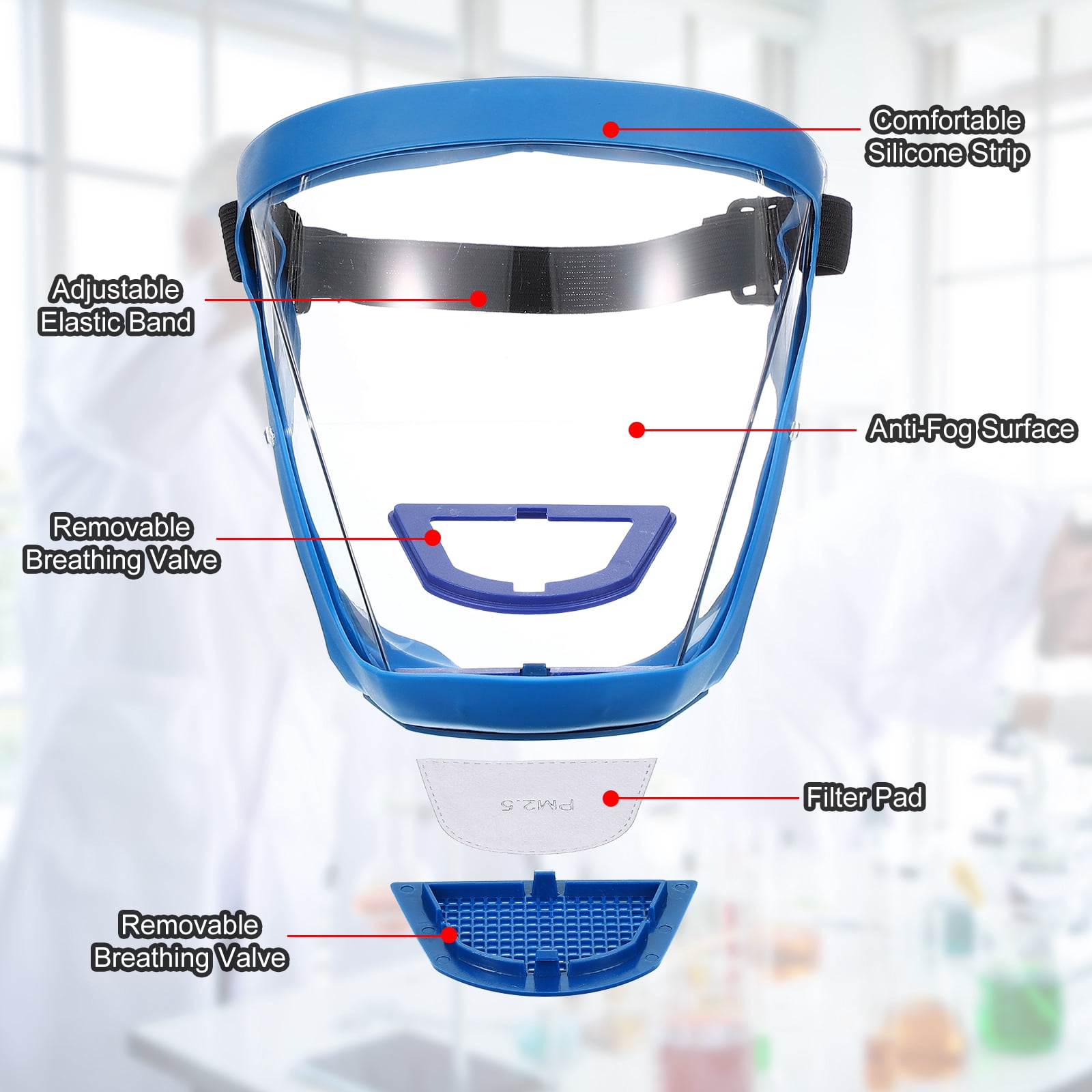 Uxcell Full Safety Face Shields, Anti Fogging Full Safety Face Protection Face Shield Blue