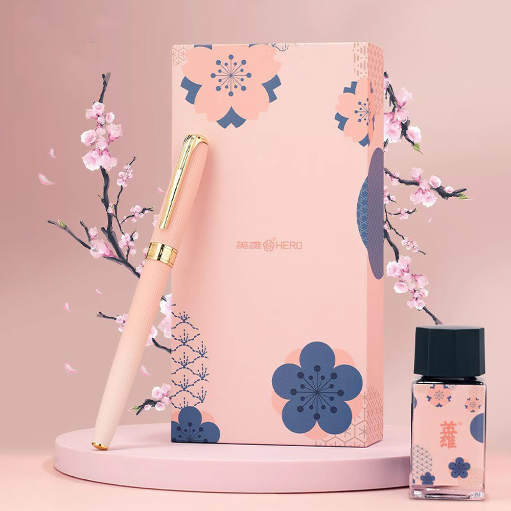 Pink Style Stainless Steel Fountain Pen Gift Set with Refillable Ink Converter, Fine Point Fountain Pen for Writing, Office Supplies