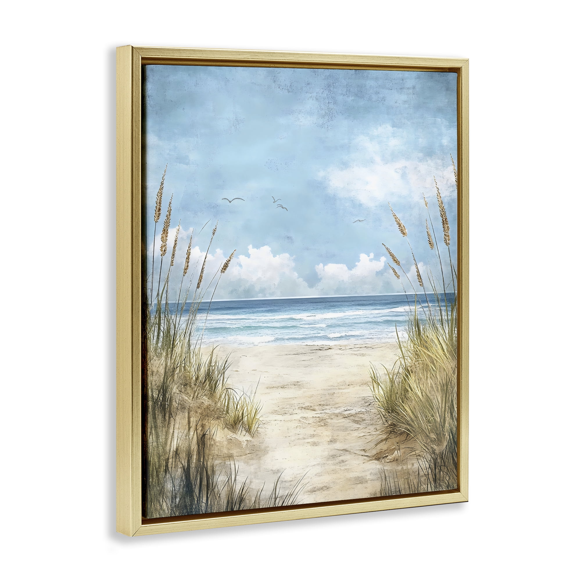 Stupell Industries Free Seagulls over Beach Dunes Gold Framed Floater Canvas Wall Art, design by Creative Studio
