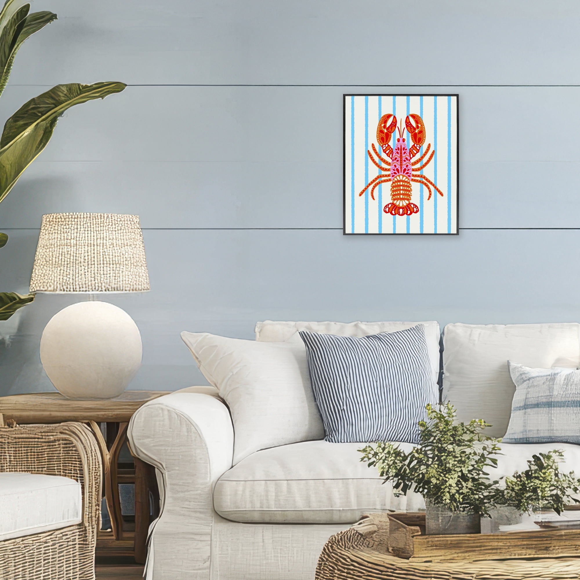 Stupell Industries Bright Boho Lobster on Stripes Black Framed Giclee Art, design by Indira Prieto | IndySign