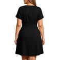 thumbnail image 5 of Summer Dress for Women 100% Cotton Notch V Neck Short Sleeve Pleated A Line Knee-Length Dress with Pockets, 5 of 7