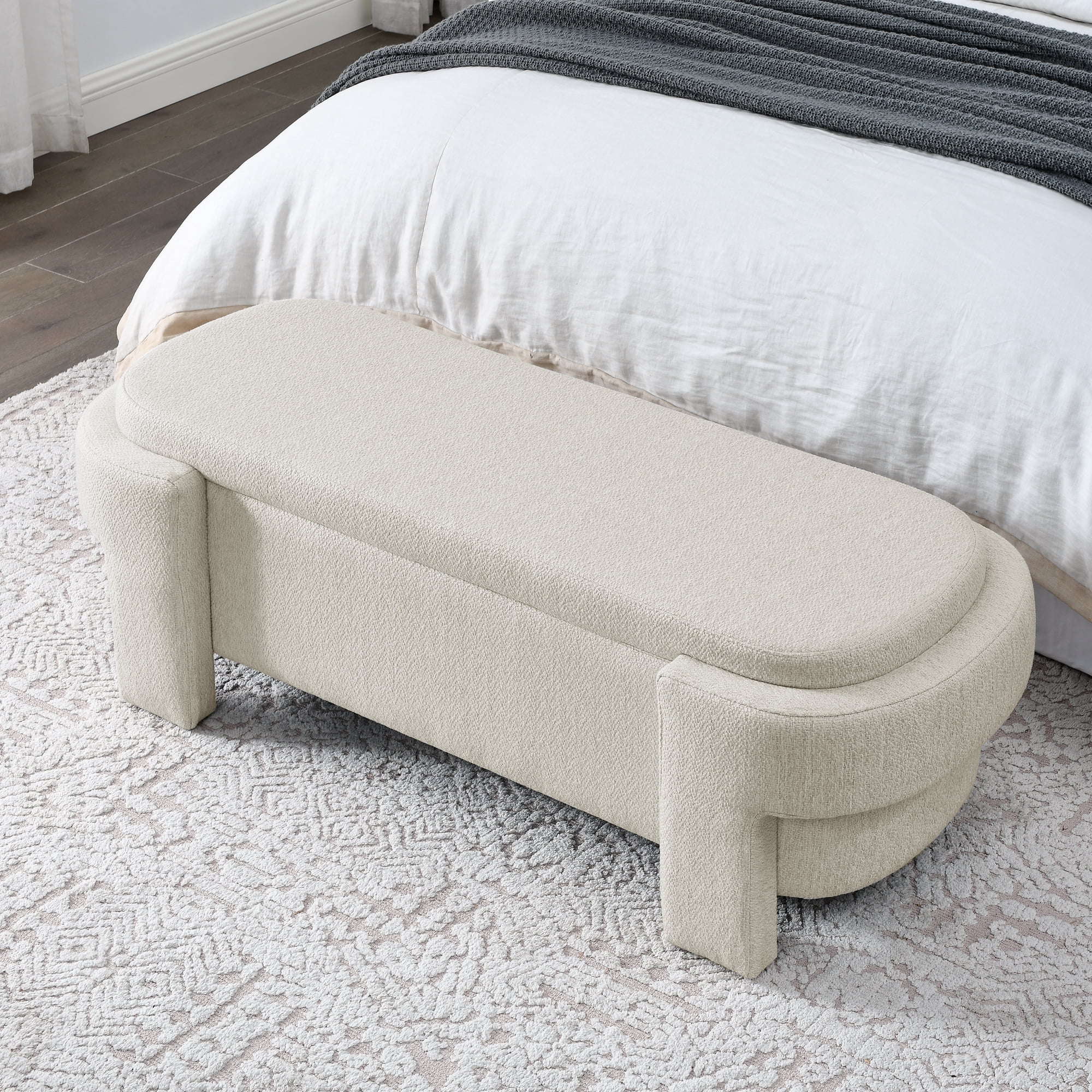 BSHTI Linen Fabric Upholstered Bench with Large Storage Space for the Living Room, Entryway and Bedroom,Beige