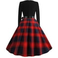 thumbnail image 5 of BLTIBY 2024 Vintage Christmas Dress for Women Fall Winter V Neck Long Sleeve 1950s Cocktail Pleated Dresses Evening Party Prom Outfits Knee-Length with Belt Red M, 5 of 9