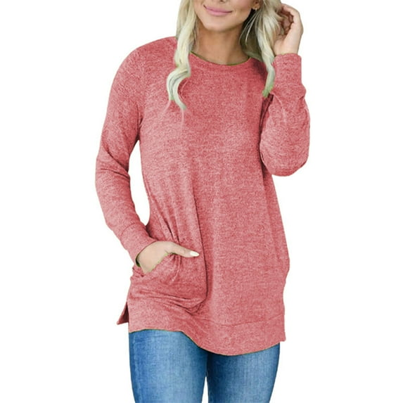 Women's Pullover Long Sleeve Casual Sweatshirt Pullover Loose Tunic Shirts Blouse Tops With Pocket