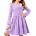 thumbnail image 6 of Scyoekwg Girls Dresses Fashion Comfy Long Sleeve Pleated Dress Crew Neck Solid Color Dresses, Purple, 14-15 Years, 6 of 7