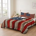 thumbnail image 2 of King Quilt Set 96''x106'', Vintage American Flag Lightweight Summer Bedspread Coverlet Set with 2 Pillow Shams, Blue Star Red Striped Wooden Breathable All Season Quilt Bedding for Bedroom/Guest Room, 2 of 9