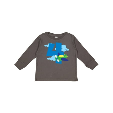 

Inktastic 4th Birthday Airplane Pilot Childs Gift Toddler Boy Girl Long Sleeve T-Shirt