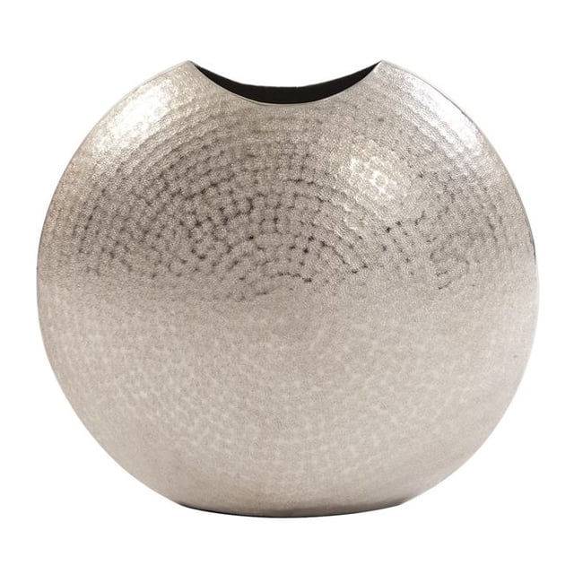 HomeRoots 401233 Vase Décoratif en Forme de Disque d'Argent Martelé de 14 Pieds