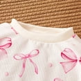 thumbnail image 4 of 2025 Baby Girls Clothes Flutter Long Sleeve Round Neck Bow Printed Top Closed Bottom Casual Pants Two-Piece Set White, 4 of 8