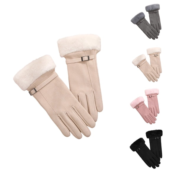 BXJX Womens Winter Gloves, Fleece Lined Casual Thermal Windproof Ladies Cycling Gloves Beige Size Free Size