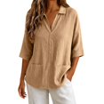 thumbnail image 5 of Women's Tops, Tees & Blouses Lapel Short Sleeve Color Loose Daily Casual Top Cute Summer Tops, 5 of 7