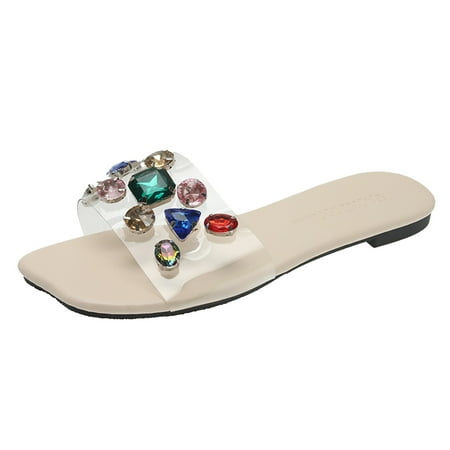 

Youmylove Sandals Women Slippers Fashion Solid Color Flat Rhinestone Slippers Sandals Casual Shoes Leisure Ladies Cozy Daily Walking