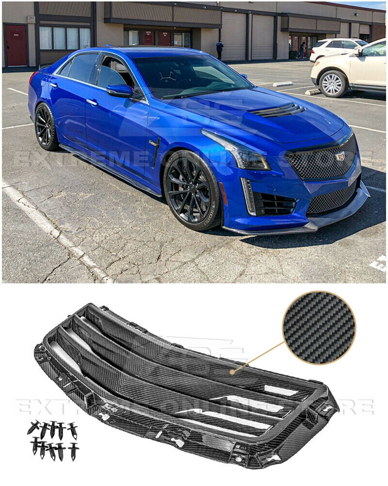 Extreme Online Store Replacement for 2016-2019 Cadillac CTS-V GM Factory Style Carbon Fiber Front Hood Vent Louver Cover VENT-250-BKCF 