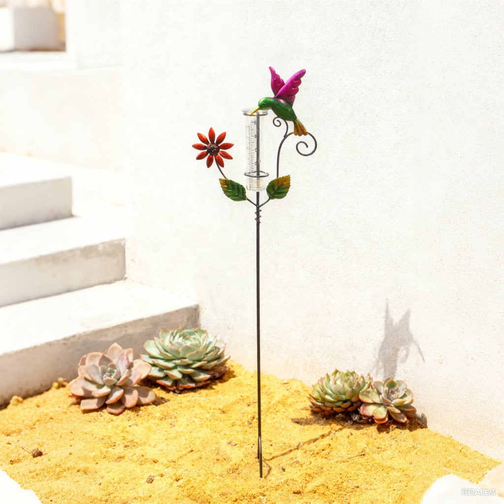 Attractive Hand Blown Glass Rain Gauges with Intricate Ironwork for Outdoor Display