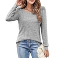 thumbnail image 4 of Mujeres cuadrado Masajeadores de cuello camiseta moda casual color puro plisado manga larga Tops para las compras del trabajo, 4 of 7