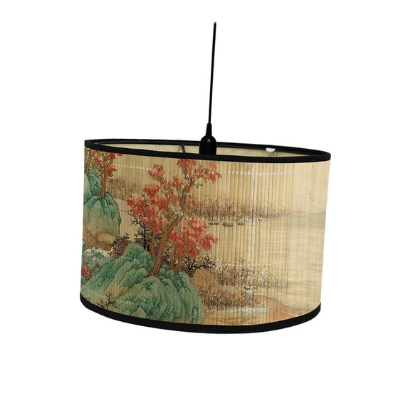 Drum Print Lamp Shade Decorative E27 Bamboo Lampshade for Table Hanging Lamp Style E