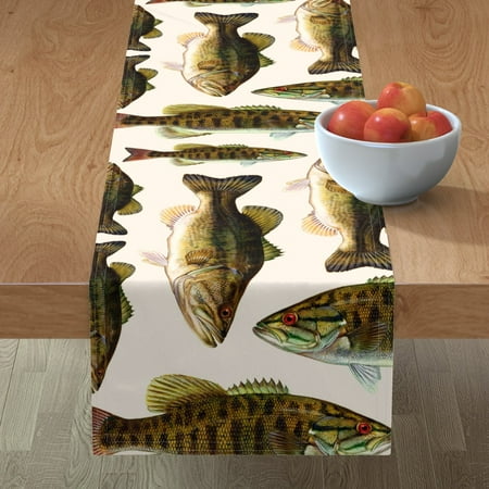 

Cotton Sateen Table Runner 108 - Fish Bass Animal Fishing Print Custom Table Linens by Spoonflower