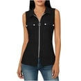 thumbnail image 2 of VBVC Women's Textured Zip Up Button Pocket Shirt,Ladies Collared V-Neck Sleeveless Blouse,Breathable Summer Office Daily Wear Tops For Women,Black,S-2XL, 2 of 7