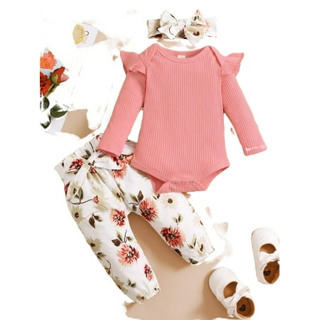 

Cute Floral Print Round Neck Long Sleeve Multicolor Baby Sets (Baby s)
