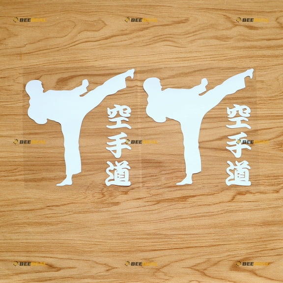 Karate Kicking Sticker Decal Vinyl Chinese Japanese Kanji Fighting Martial - 2 Pack White 6" - For Car Boat Laptop Cup No Background Die-cut