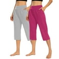 thumbnail image 2 of 2PC Women's Athletic Capris Pants With Pockets and Elastic Waist Casual Solid Color Cropped, 2 of 9