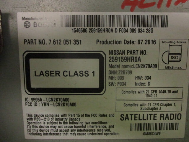 Pre-Owned 2016 Nissan Altima GPS Navigation AM FM CD Radio Receiver OEM LKQ - Verify Specific Vehicle Fitment In Description - (Good)
