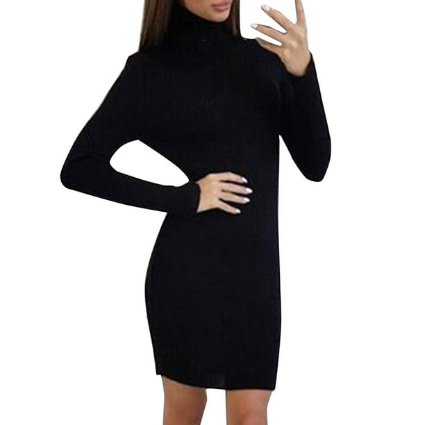 Gibobby Vestidos de sueter para mujer OEM vestidos casuales personalizados manga larga tejido capa maternidad mujeres vestido negro(Negro,M)