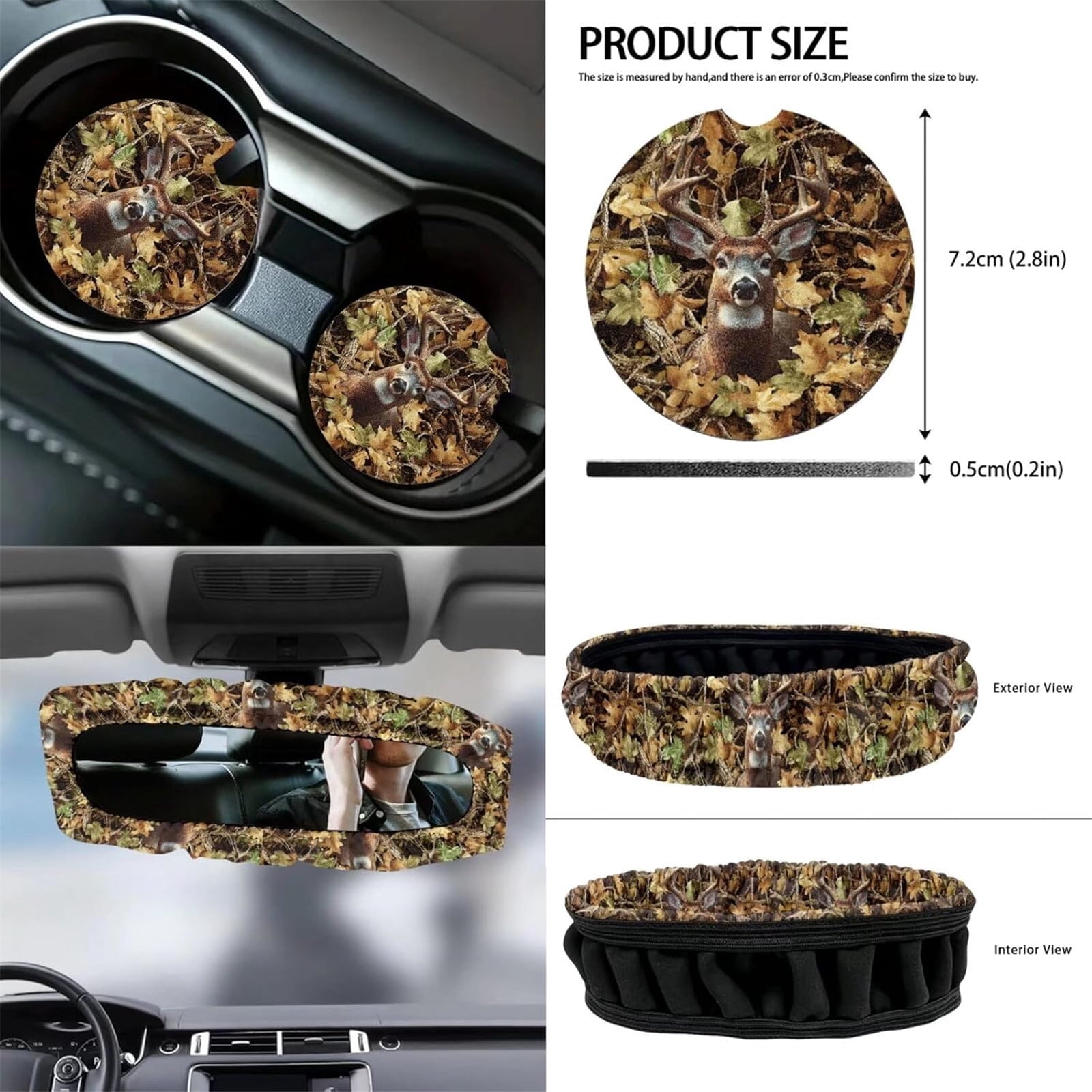 Yuyamidu Deer Car Front Seat Covers Full Set Camo Hunting Steering Wheel Cover Seat Belt Pads Armrest Cover Coasters Trash Bag Air Vent Bag Rearview Mirror Cover Keychain 12 PCS Auto Accessories