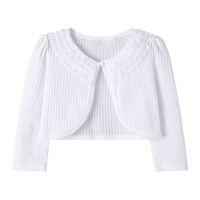 MeetoTime Boléro Léger à Manches Longues pour Filles Cardigan en Coton pour Enfants avec Dentelle pour Robe