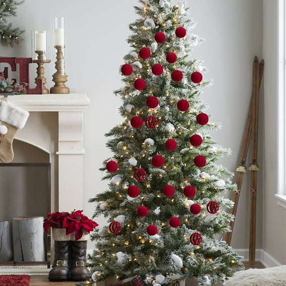 Hanging Elegant Holiday Baubles with Assorted Designs Perfect for Festive Home & Décor Enhancing Seasonal, Red