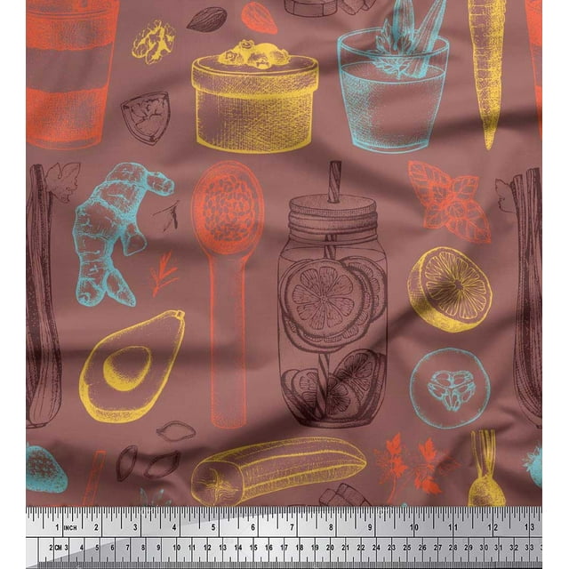 Soimoi Modal Satin Fabric Vegetables,Jar & Cups Decor Fabric Printed Yard 42 Inch Wide