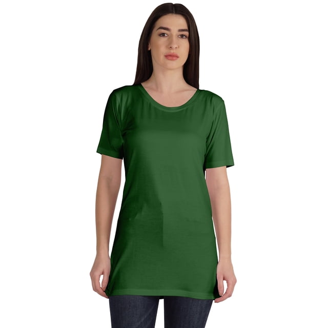 Inkmeso Plain Basic Tshirt Long Length Tee Short Sleeve Workout Top For Women