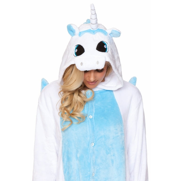 Be Wicked White Plush Unicorn Hooded One Piece Jumpsuit Adult