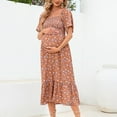 thumbnail image 2 of Womens Dress Floral Square Neck Midi Dresses Maternity Dress Pregnant Casual A-Line Dress Long Flowy Smocked Dress Trendy Dailywear L, 2 of 5