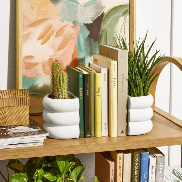 Beautiful 4" x 5" Bubble White Ceramic Bookends by Drew Barrymore (2 Count)