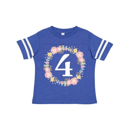 

Inktastic 4th Birthday Rose Wreath Floral Gift Toddler Toddler Girl T-Shirt