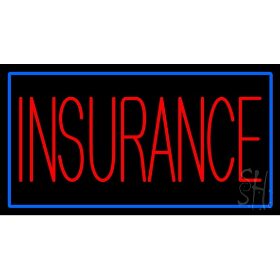 Red Insurance with Blue Border LED Neon Sign 13 x 24 - inches, Black Square Cut Acrylic Backing, with Dimmer - Bright and Premium built indoor LED Neon Sign for Defence Force.