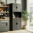 thumbnail image 3 of DIYART 71" Tall Pantry Cabinet with Charging Station, Farmhouse Kitchen Hutch with Adjustable Shelves, Modern Kitchen Pantry Storage Cabinet for Dinning Room & Living Room, Antique Black, 3 of 6