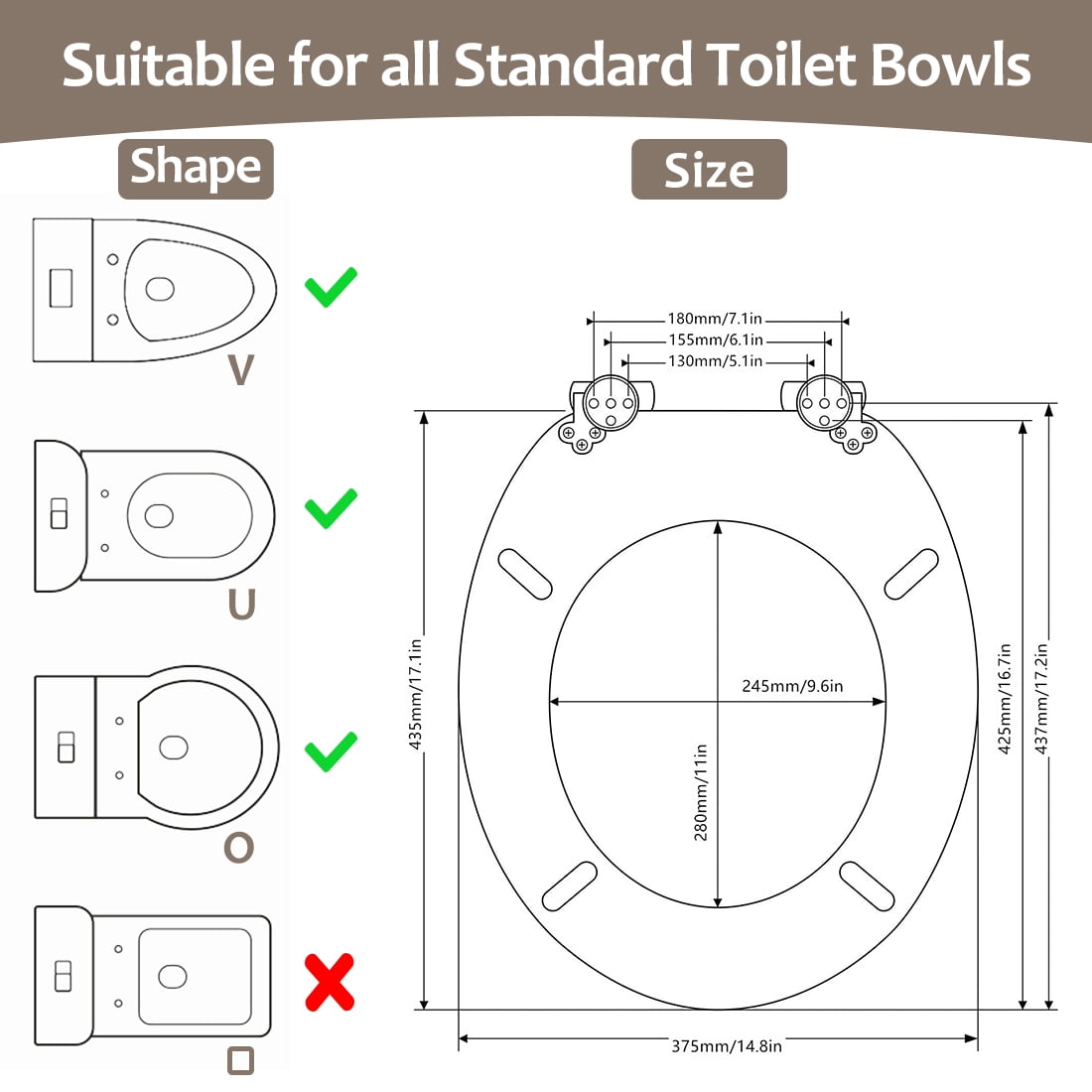 Nastarki Elongated Toilet Seat, Slow Close Wood Toilet Seats, Wooden Toilet Seats with Strong Alloy Hinges